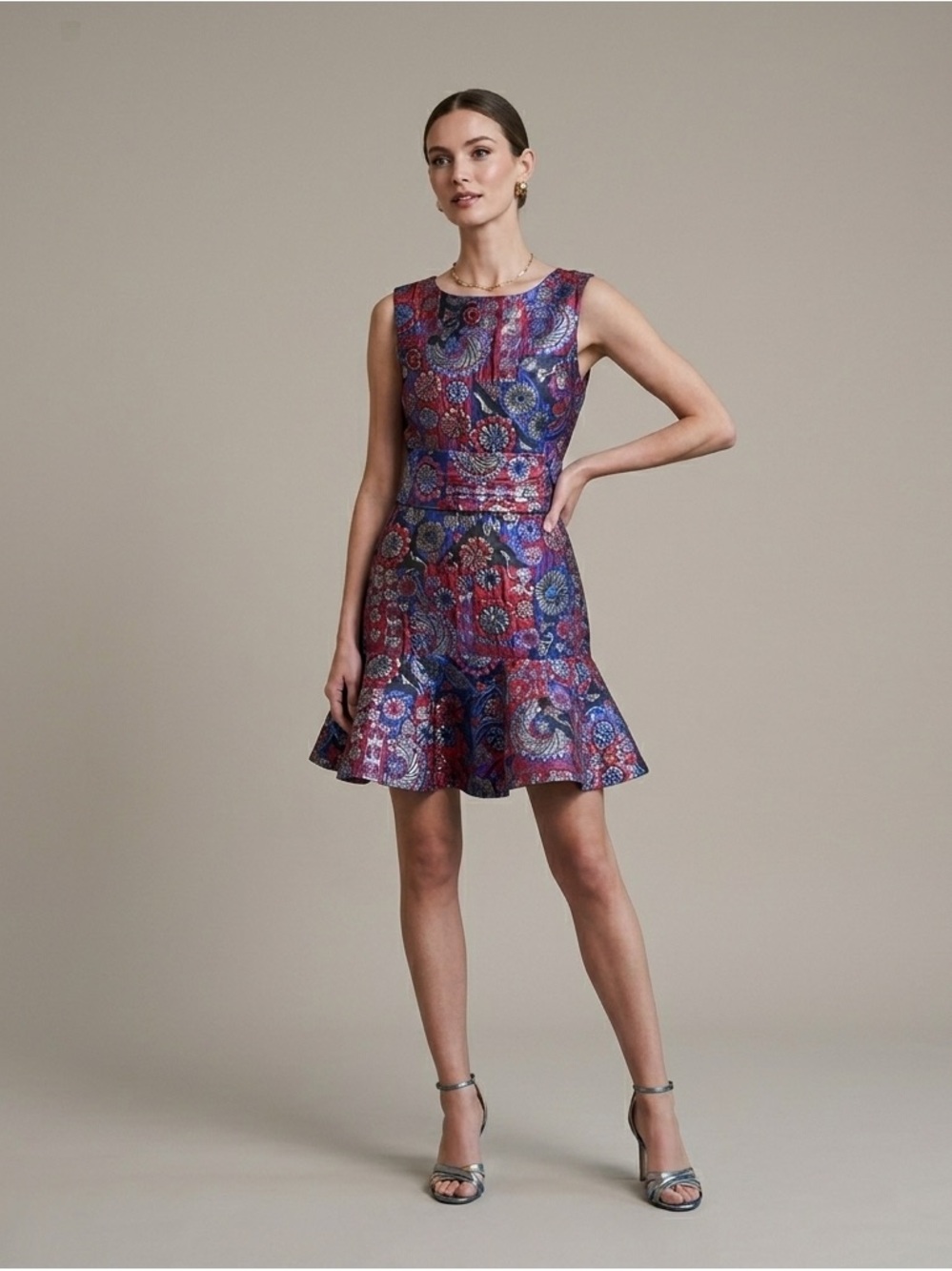 Natori Floral Patchwork Jacquard Obi Dress 4